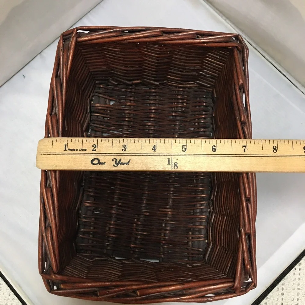 Wicker Storage Basket Home Decor 9.5x7x5 Brown Rectangular Woven Bin Cottagecore